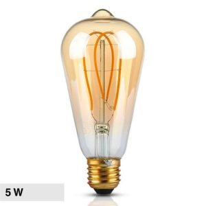 5W LUCE 1800K CALDA SKU 217220 V-TAC Lampadina LED E27 5W ST64 Filamento Ambrato 1800K