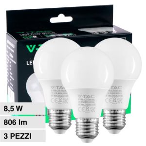 8,5W LUCE 4000K (Box 3 pezzi) NATURALE SKU 217241  V-TAC Lampadina LED E27