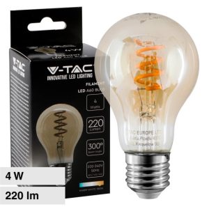 4W 100LM/W LUCE  1800K CALDA SKU 217335  V-TAC Lampadina LED E27 Filamento a Spirale Ambrato