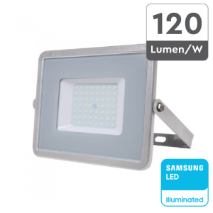 50W 120LM/W LUCE 4000K SKU 764 V-TAC PRO Faro LED SMD Chip Samsung  Colore Grigio  IP65