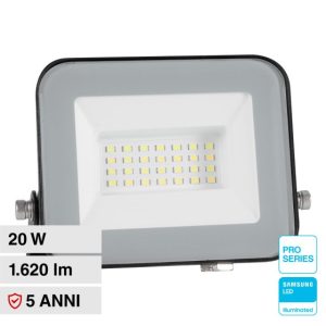 20W LUCE  CALDA SKU 10014  V-TAC PRO Faro LED Chip Samsung  Colore Nero  IP65