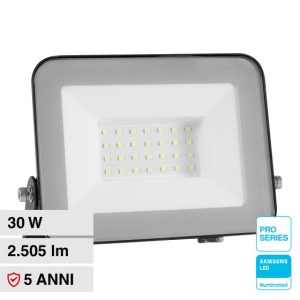 30W LUCE 6500K SKU 10022 V-TAC PRO Faro LED SMD Chip Samsung  Colore Nero  IP65