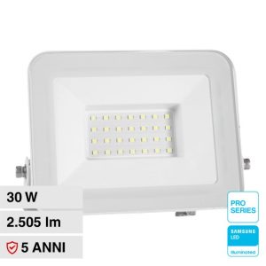 30W LUCE 6500K BIANCA SKU 10025  V-TAC PRO Faro LED SMD Chip Samsung  Colore Bianco  IP65