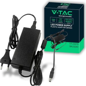 78W 12V Alimentatore per Strip LED  6.5A Plug and Play con Jack 2.1 e Cavo 2.4m con Spina, Protezione EMI e Cortocircuito IP44