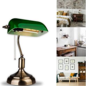 Lampada LED da Tavolo Vintage in Metallo con Portalampada E27 Diffusore Inclinabile di 90° in Vetro Colore Verde