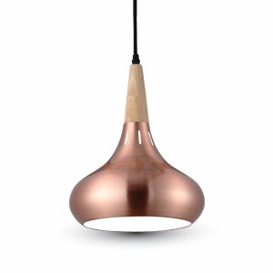 SKU 3817 VT-7340 V-TAC Lampadario LED a Goccia in Metallo e Legno con Portalampada E27 (Max 60W) Colore Bronzo Rosso d: 360mm