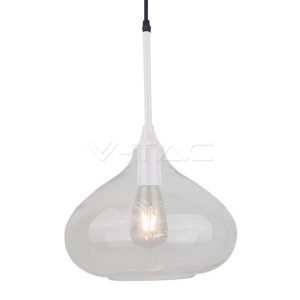 SKU 3884 VT-7281-WG V-TAC Lampadario LED a Goccia in Vetro Lucido con Portalampada E27 (Max 60W) Colore Bianco