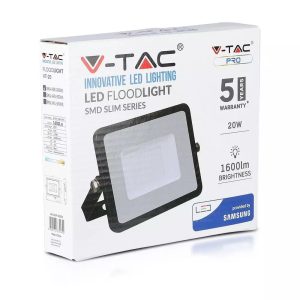 SKU 439 VT-20-B  V-TAC PRO Faro LED SMD Chip Samsung 20W Colore Nero 3000K IP65