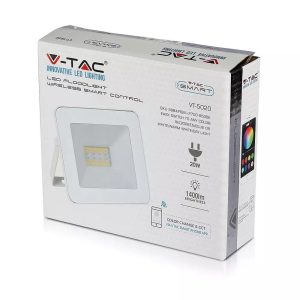 SKU 5984 VT-5020  V-TAC Faro LED SMD 20W RGB Bluetooth 3 in 1 Controllabile da App Colore Bianco Dimmerabile