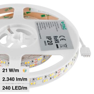 24V  21W/m LUCE  CCT 3in1 Strip LED SMD2835 240 LED/m  Doppio PCB 5m IP20 15mm