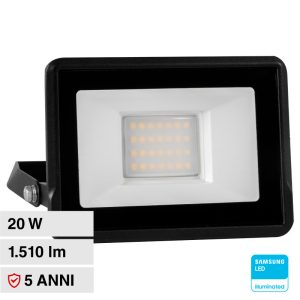 20W LUCE 6500K BIANCA  PRO Faro LED Chip Samsung  Colore Nero 6500K IP65