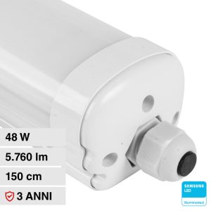 48W 120LM/W LUCE 6500K BIANCA  Plafoniera LED Chip Samsung Impermeabile  G-Series 150cm  IP65