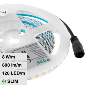 24V  LUCE 4000K Strip LED SMD2835 8W/m 5m 120 LED/m Doppio PCB   IP20 3mm