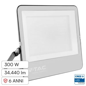 300W 135LM/W LUCE 4000K NATURALE PRO Faro Slim LED SMD Chip CREE  Cavo 1m Nero  IP65