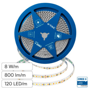 24V LUCE 3000K CALDA 8W/m 10m 120 LED/m  CRI>90 5mm   PRO Strip LED Chip CREE Doppio PCB